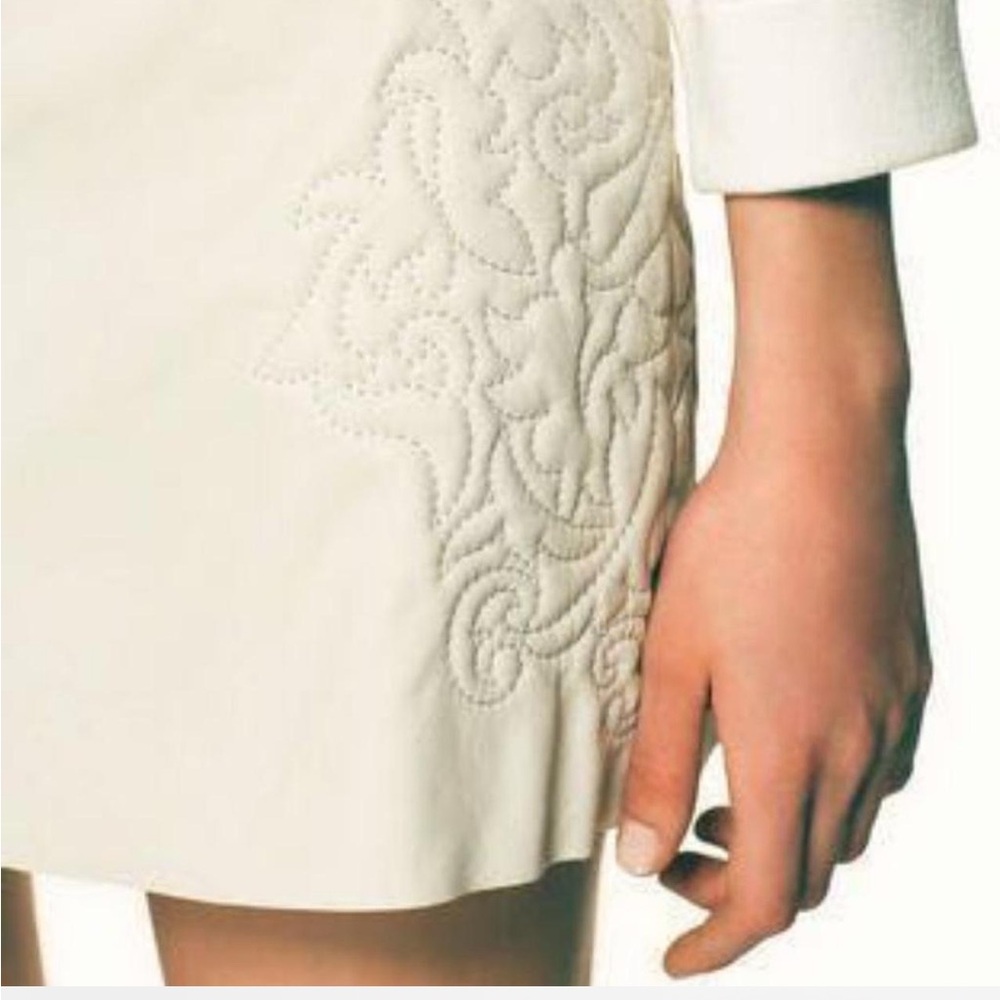 Zara faux leather mini Skirt Embroidered off white cowgirl western party dance M